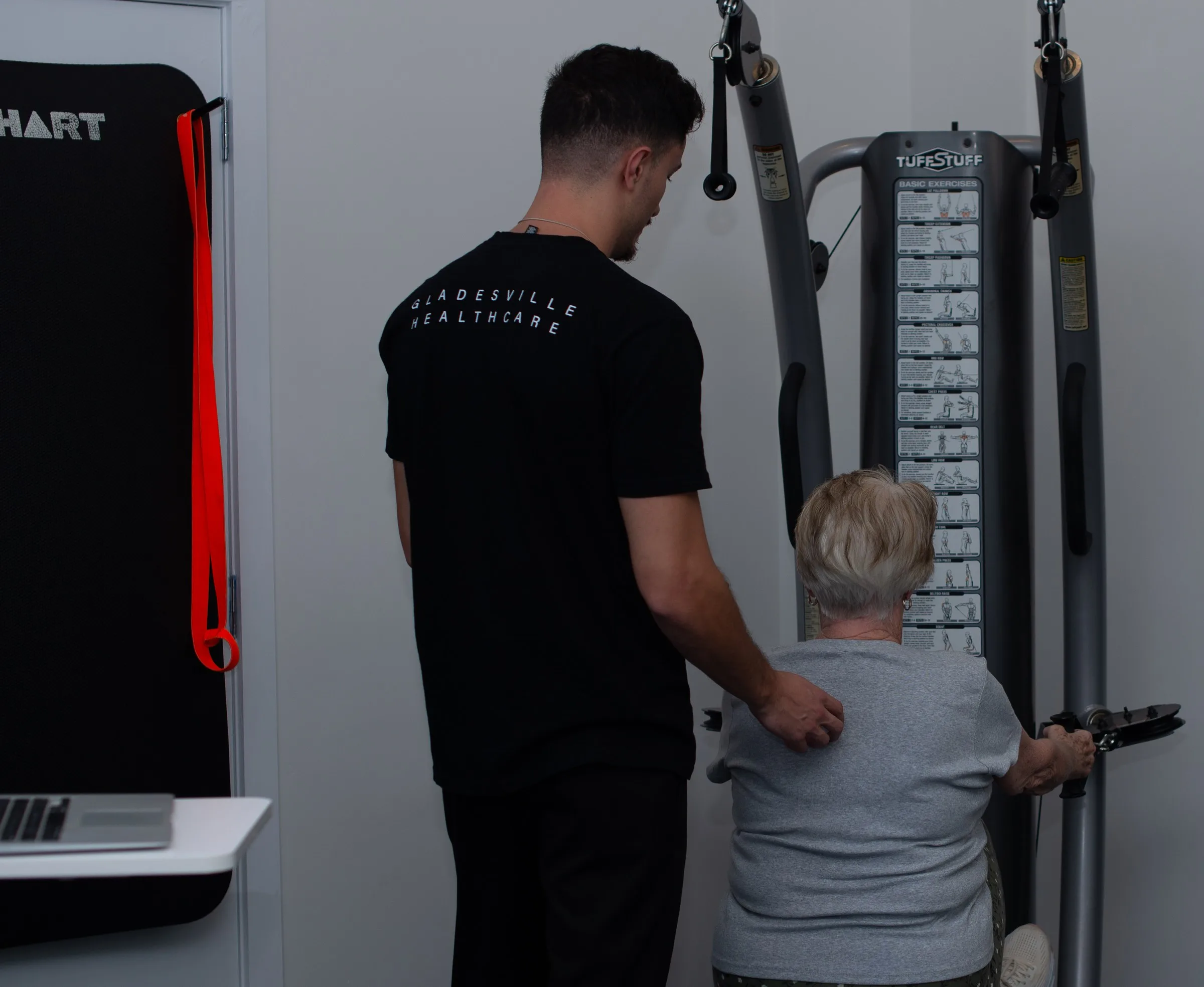 Patient working through a guided rehabilitation exercise